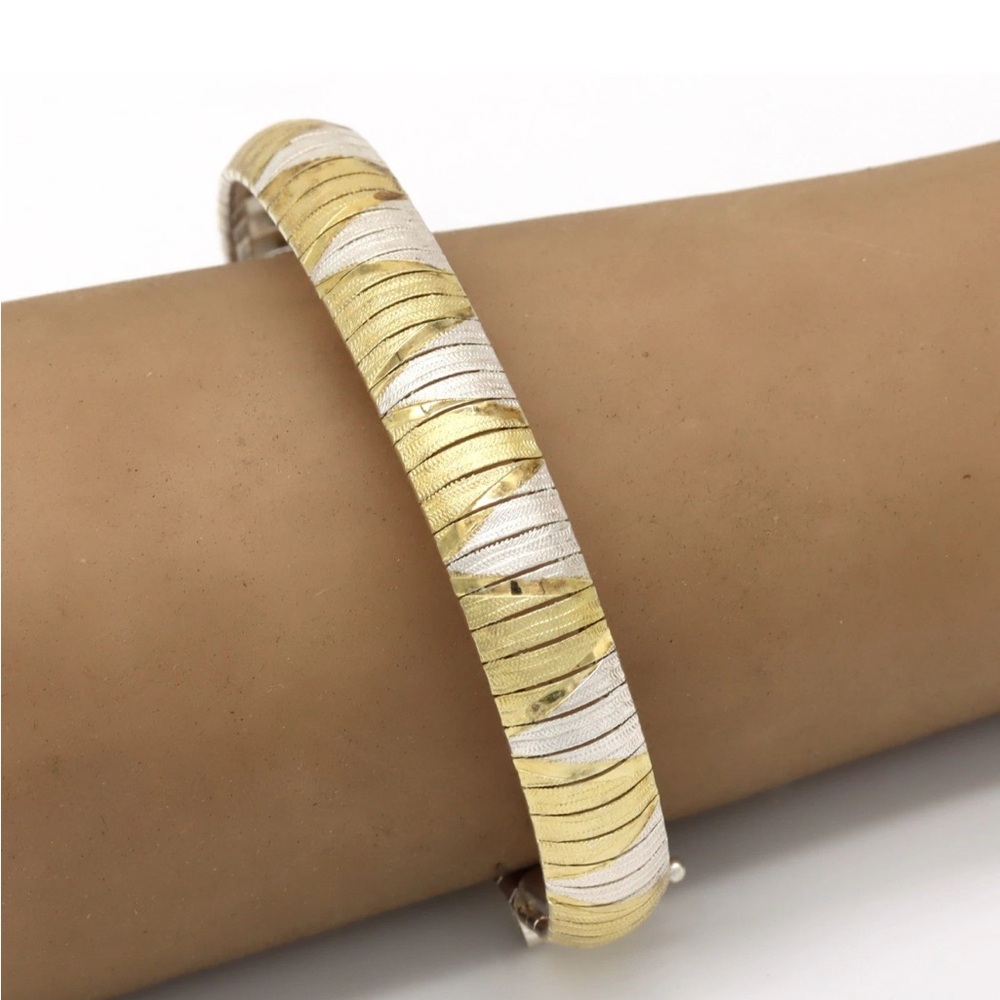 STUNNING 925 Sterling Silver Omega Style Bracelet 8" Two Tone Italy WOW!